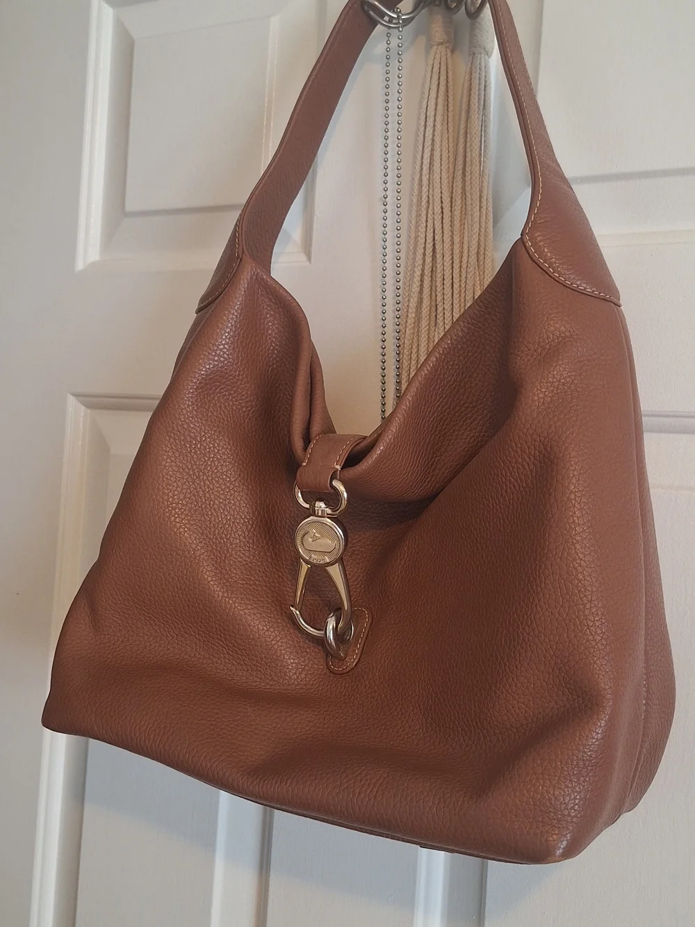 Dooney & Bourke Leather Hobo Shoulder Bag in Brown - LARGE LOGO